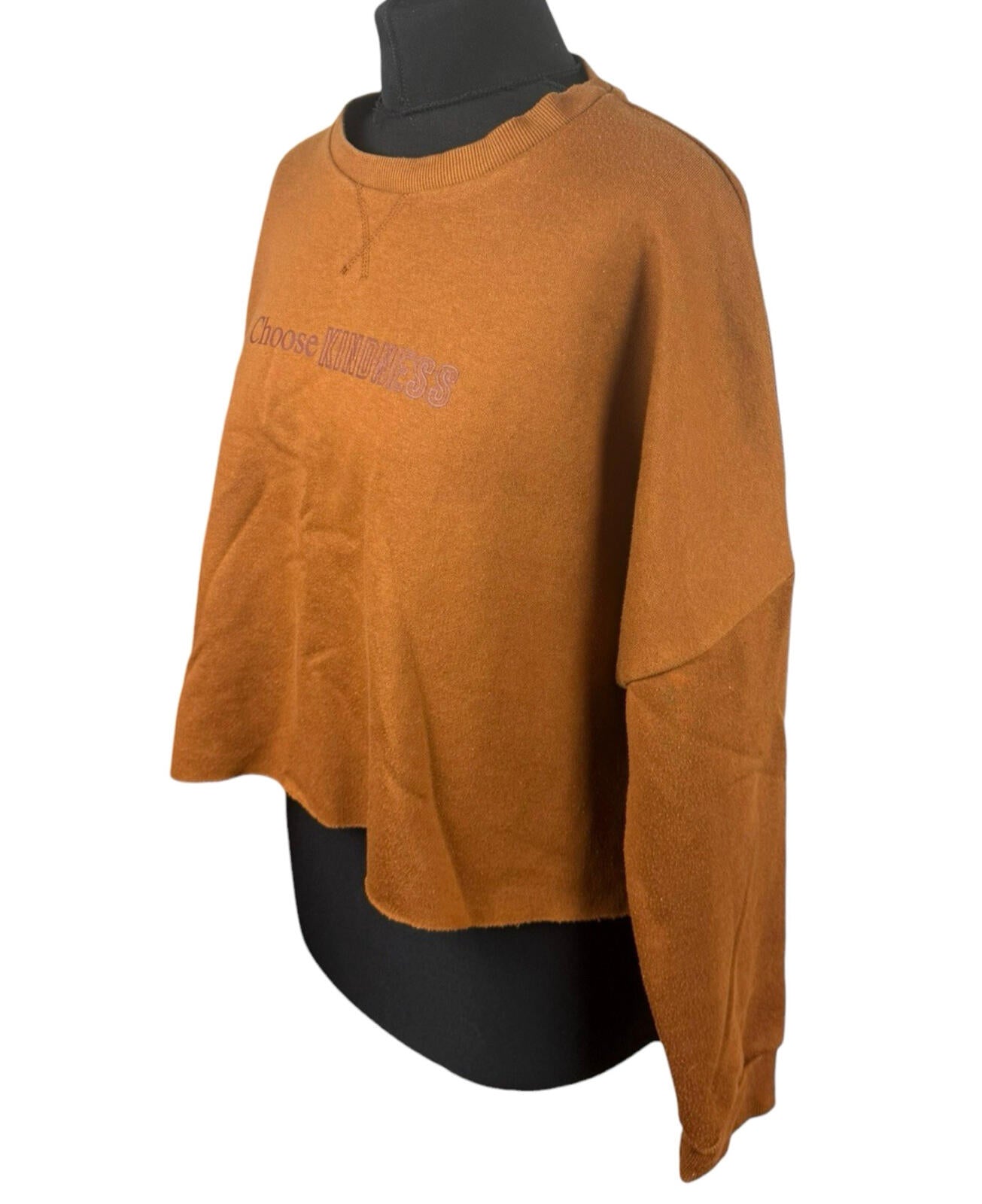 Primark Cropped Sweater Jumper Women's UK Size 14-16 Choose Kindness Logo Brown