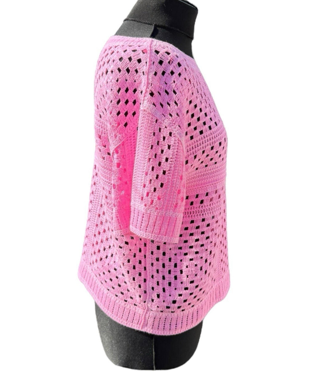 Next Neon Pink Jumper Perforated Hole Design Short Sleeve Women’s UK Size S