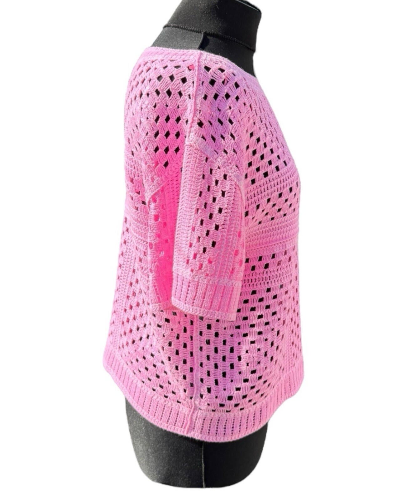 Next Neon Pink Jumper Perforated Hole Design Short Sleeve Women’s UK Size S