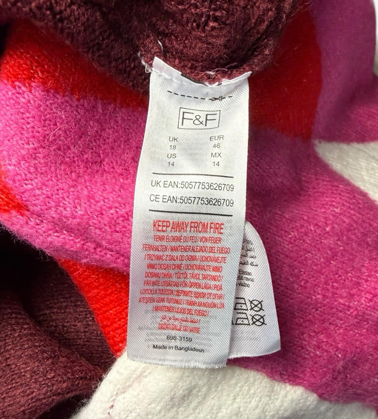 F&F Knit Jumper Women’s UK Size 18 High Neck Diamond Beige Red Pink