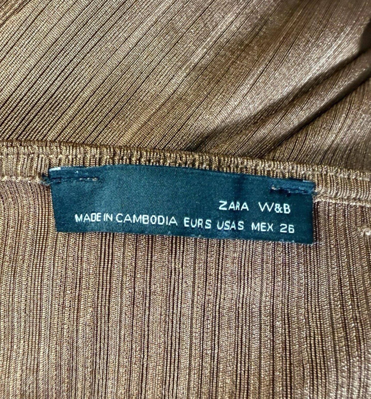 Zara Long Sleeve Tunic Top Women’s UK Size S Side Slit Brown Fine Stripe V-Neck