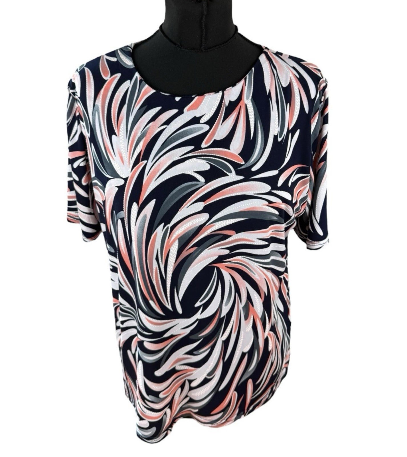 Forever Abstract Print Blouse Women's UK Size L Colorful Swirl Stitch Detail Top