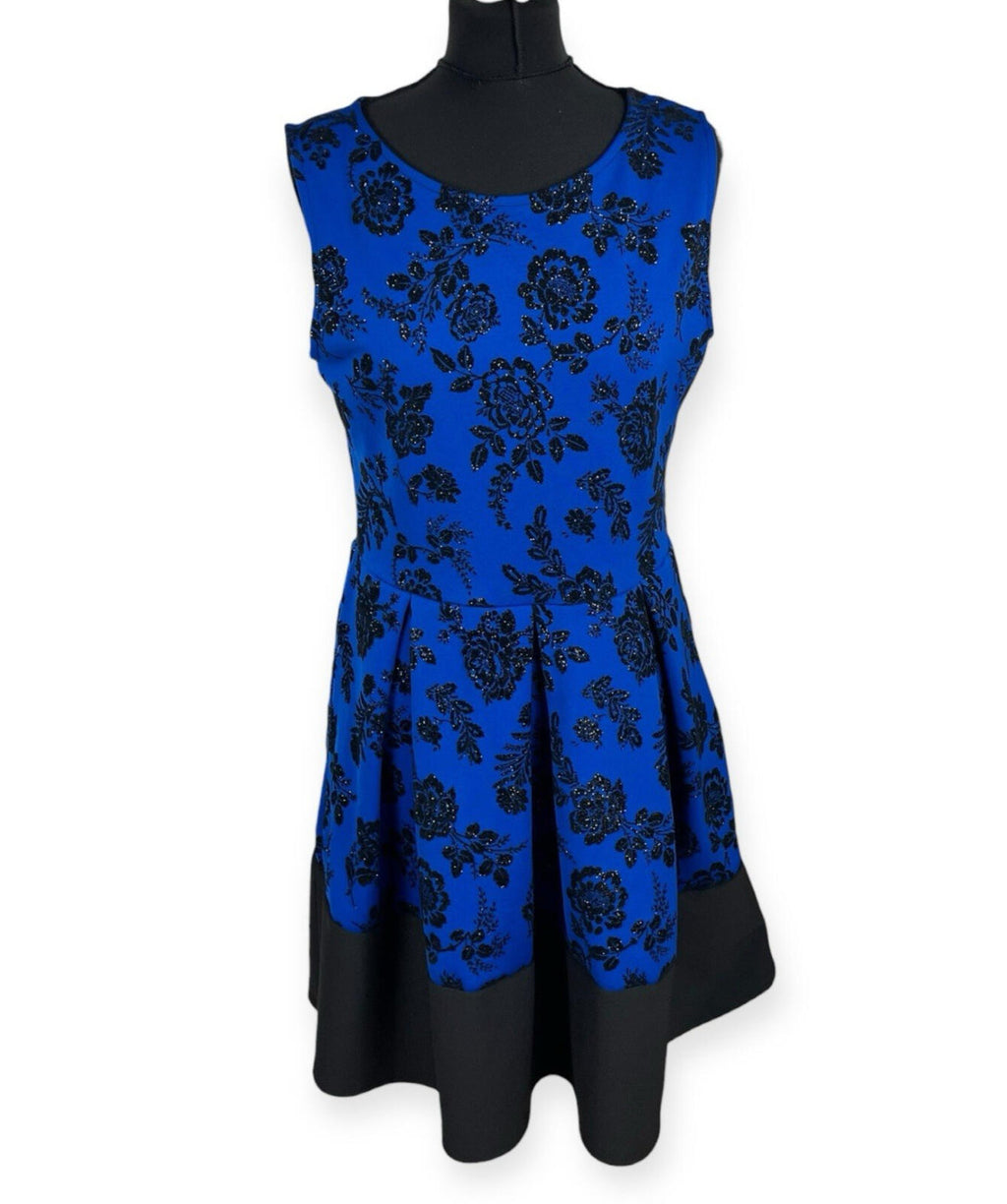 Quiz Aline Mini Dress Women’s UK Size 16 Sparkle Floral Blue Black