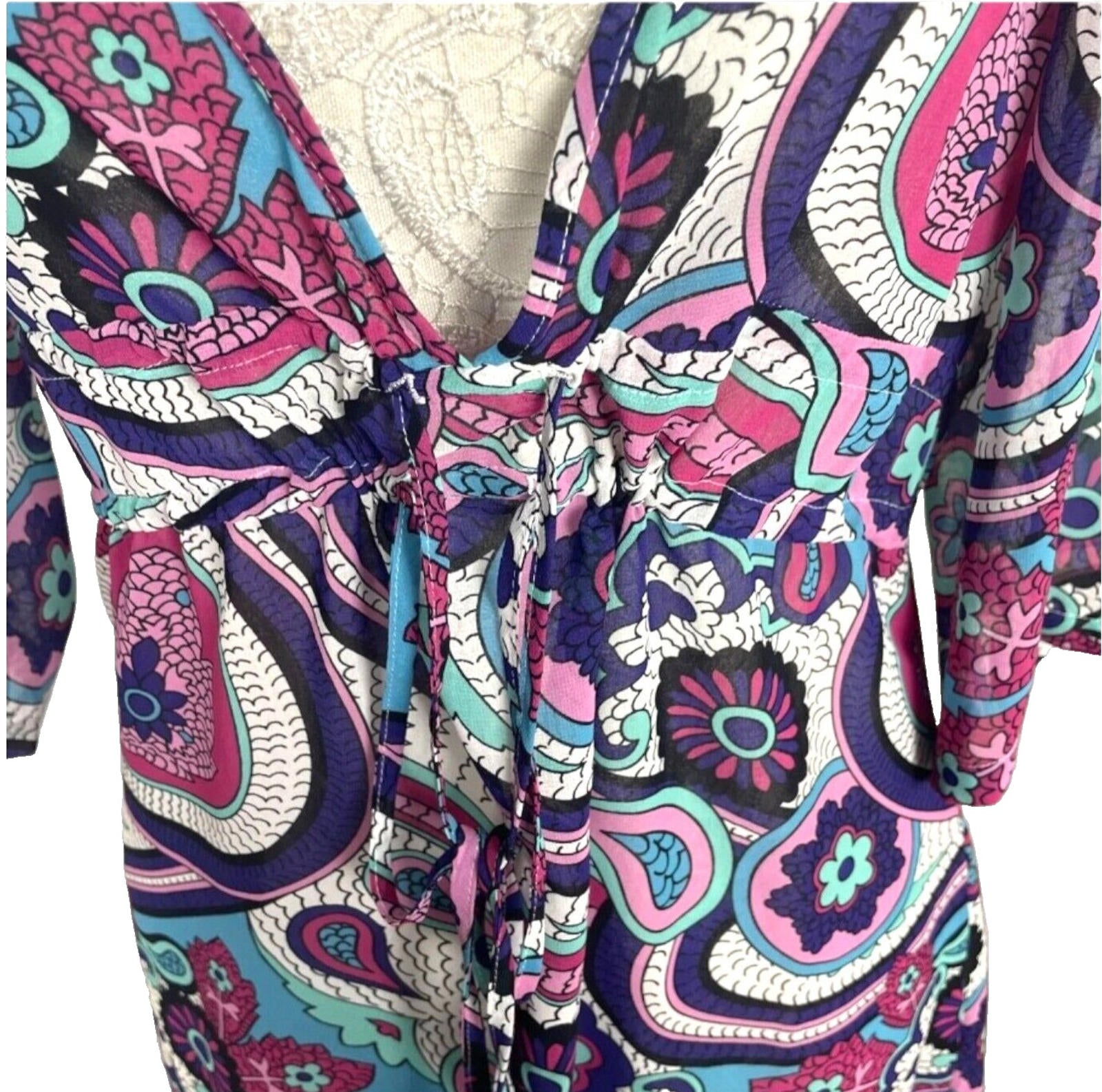 Next Paisley Print Cover Up Mini Dress Women's UK Size 8 V-Neckline Tie Detail