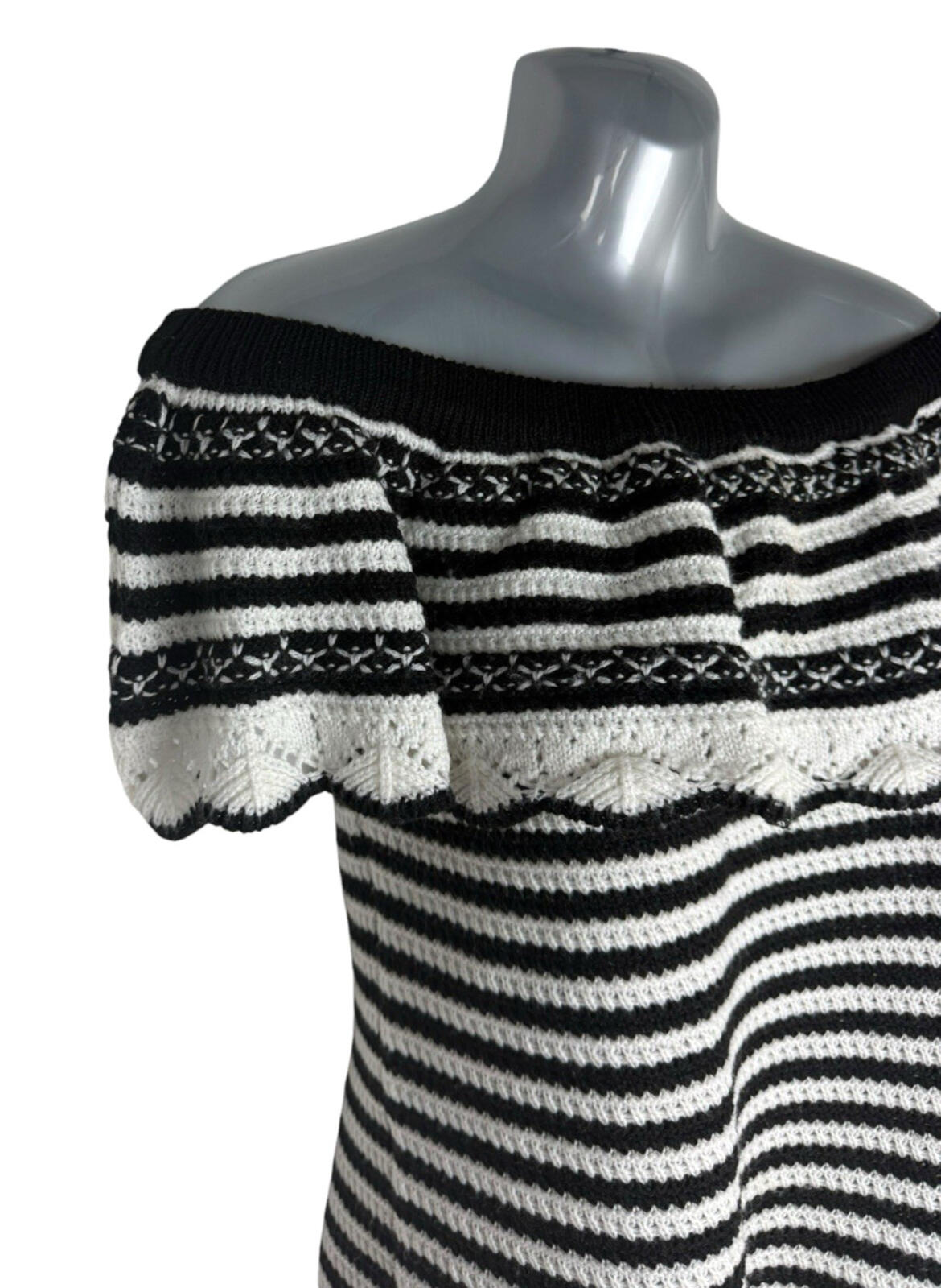 Papaya Off Shoulder Knit Top Women’s UK Size 12 Stripe Black White
