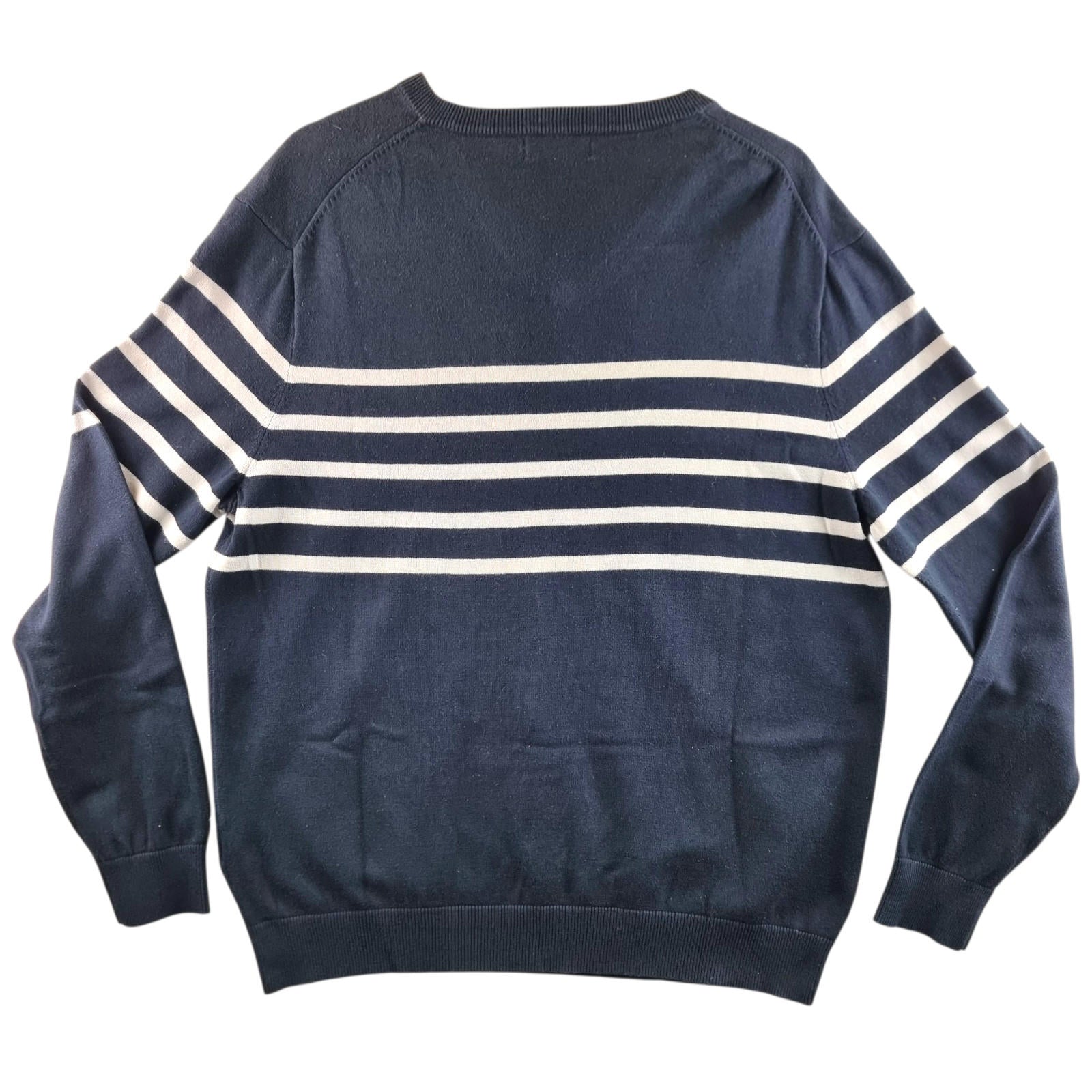 Nautica Knit Jumper Men's UK Size L Navy Blue V-Neck Nautical Sweater Pullover