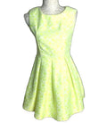 Glamorous Jacquard Skater Dress Women's UK Size XS Yellow Floral Cut-Out Back
