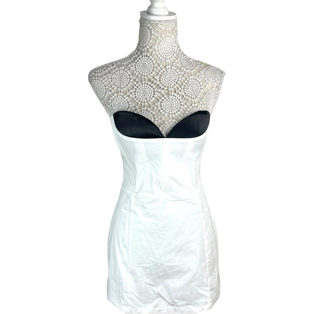 Bodycon Mini Dress Women's UK Size 8 White Denim Strapless Padded Sweetheart