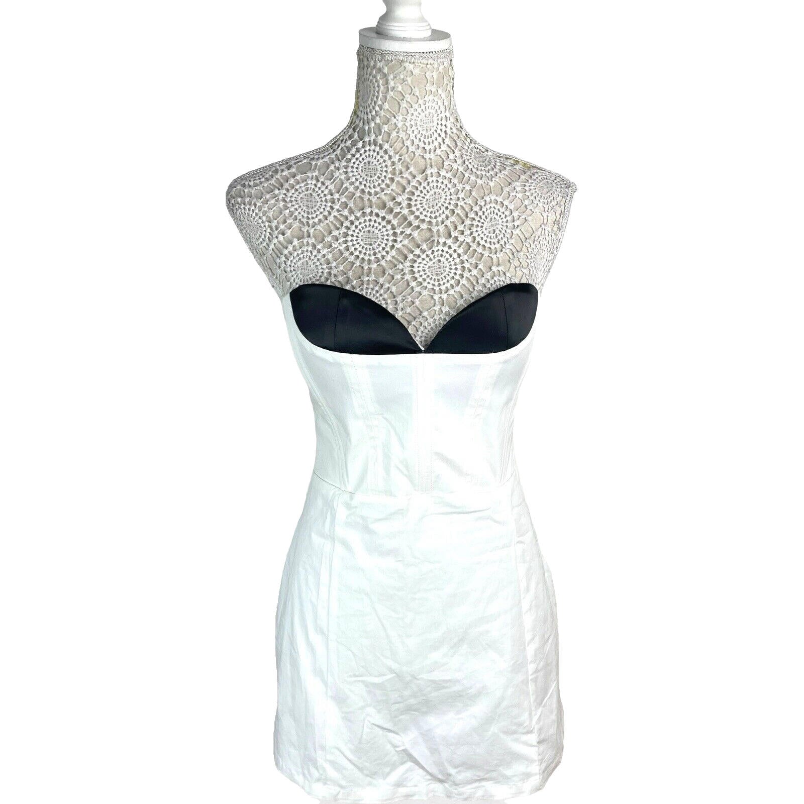 Bodycon Mini Dress Women's UK Size 8 White Denim Strapless Padded Sweetheart