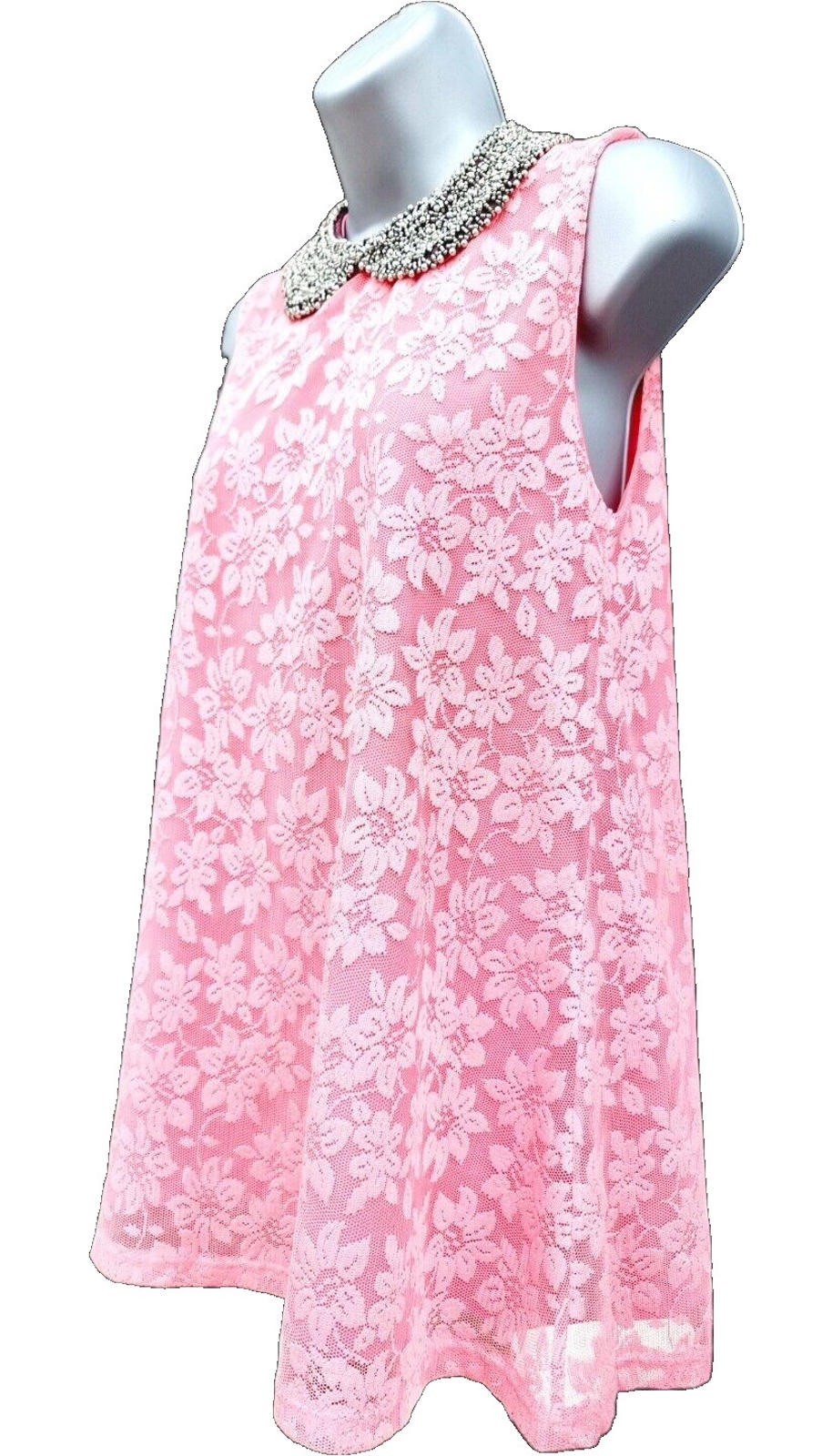 Select Mini Dress Women's UK Size 10 Pink Floral Lace Overlay Embellished Collar