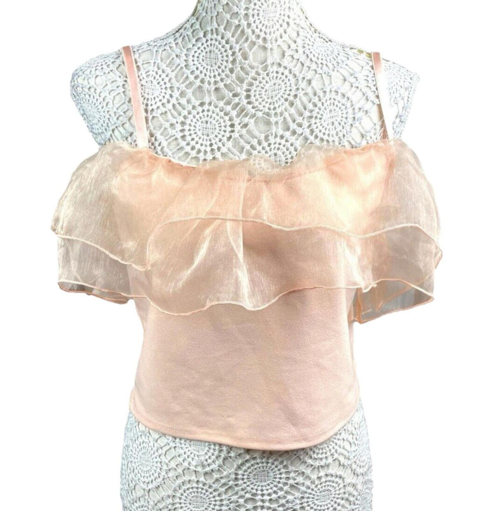 Select Tiered Ruffle Camisole Top Women’s UK Size M Peach Cropped Adjustable