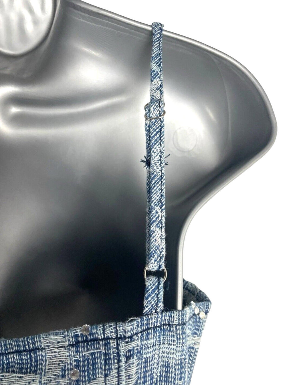 Pretty Little Thing Textured Denim Dress Diamante Buckle Women’s UK Size 8