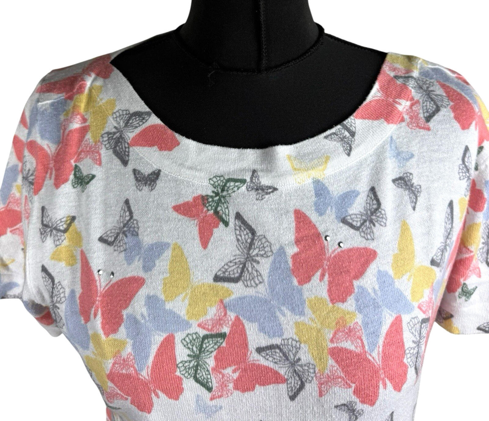 Next Butterfly Print T-Shirt Top Women’s UK Size 12 Multi-Color Studded Accents
