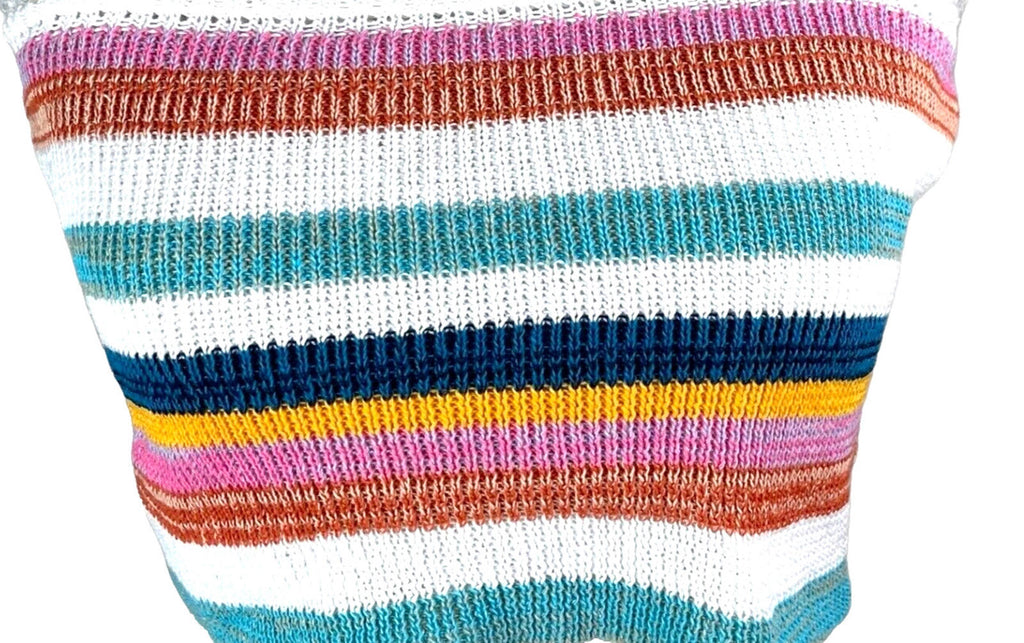 Striped Crochet Knit Two-Piece Set Women’s UK Size 8 Bandeau Crop Top & Skirt