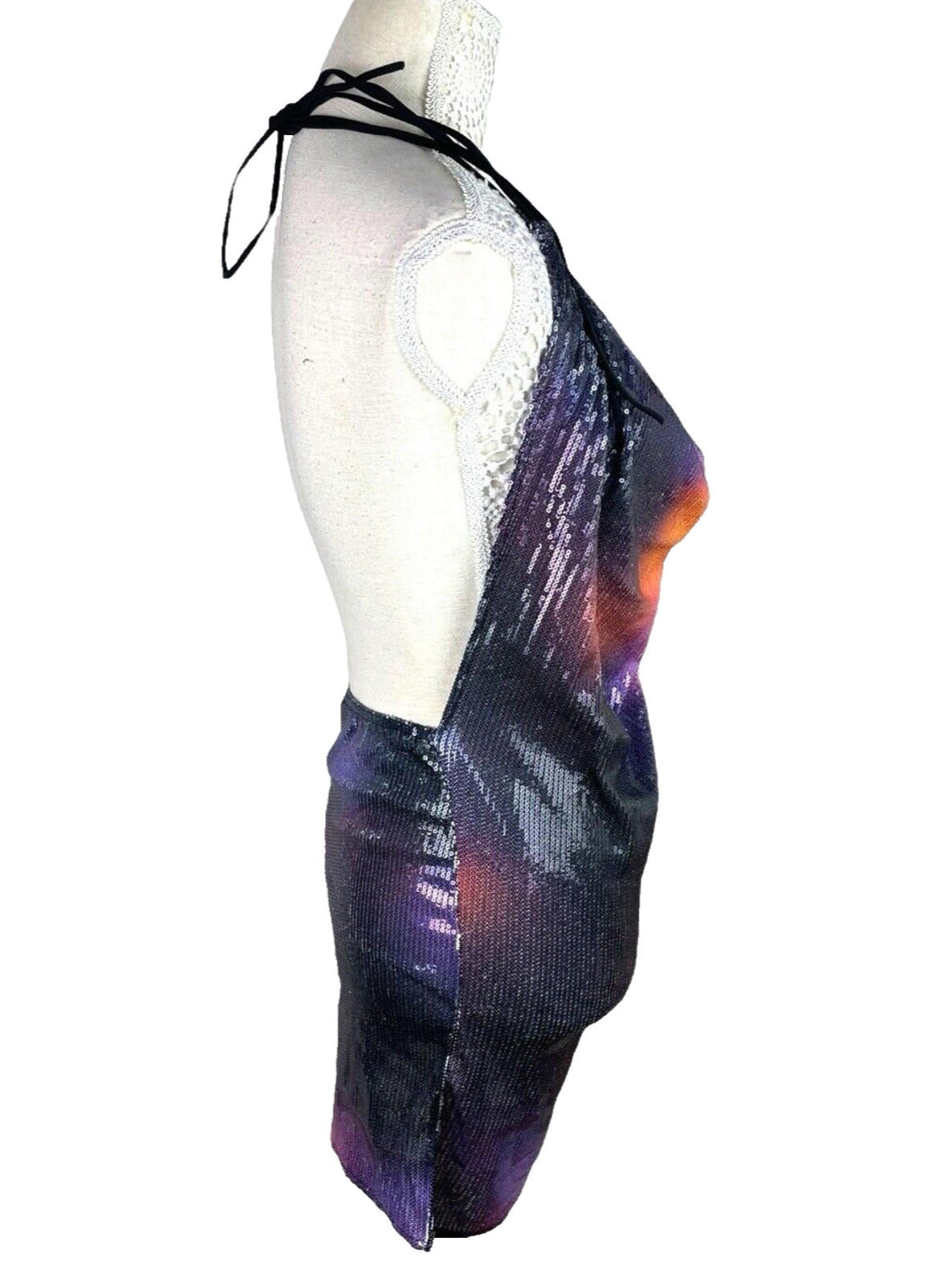Multicolour Full Sequin Backless Mini Dress Halterneck Women’s UK Size 10