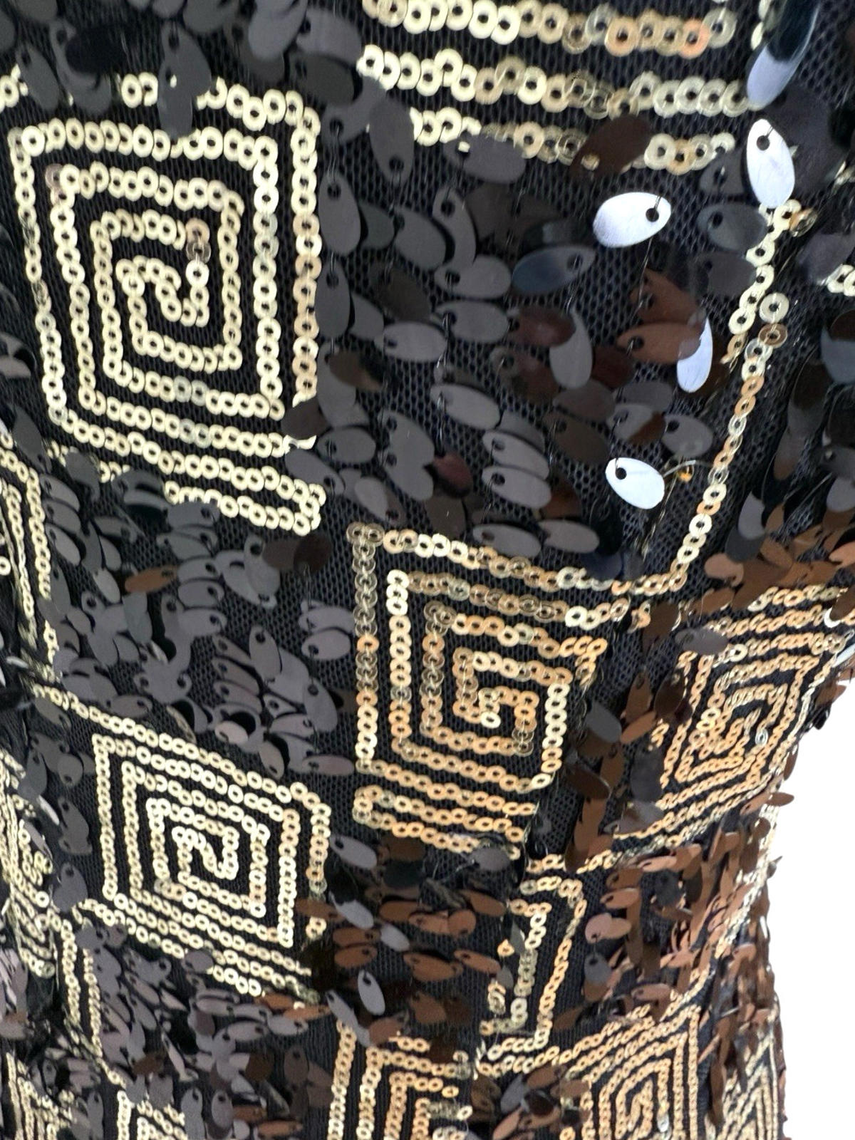 Made By Miso Sequin Mini Dress Black Gold Check Sparkle Women’s UK Size 14