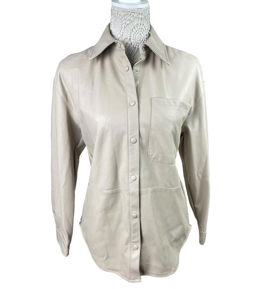 Stradivarius Beige Leather Look Shirt Jacket Women’s UK Size XS