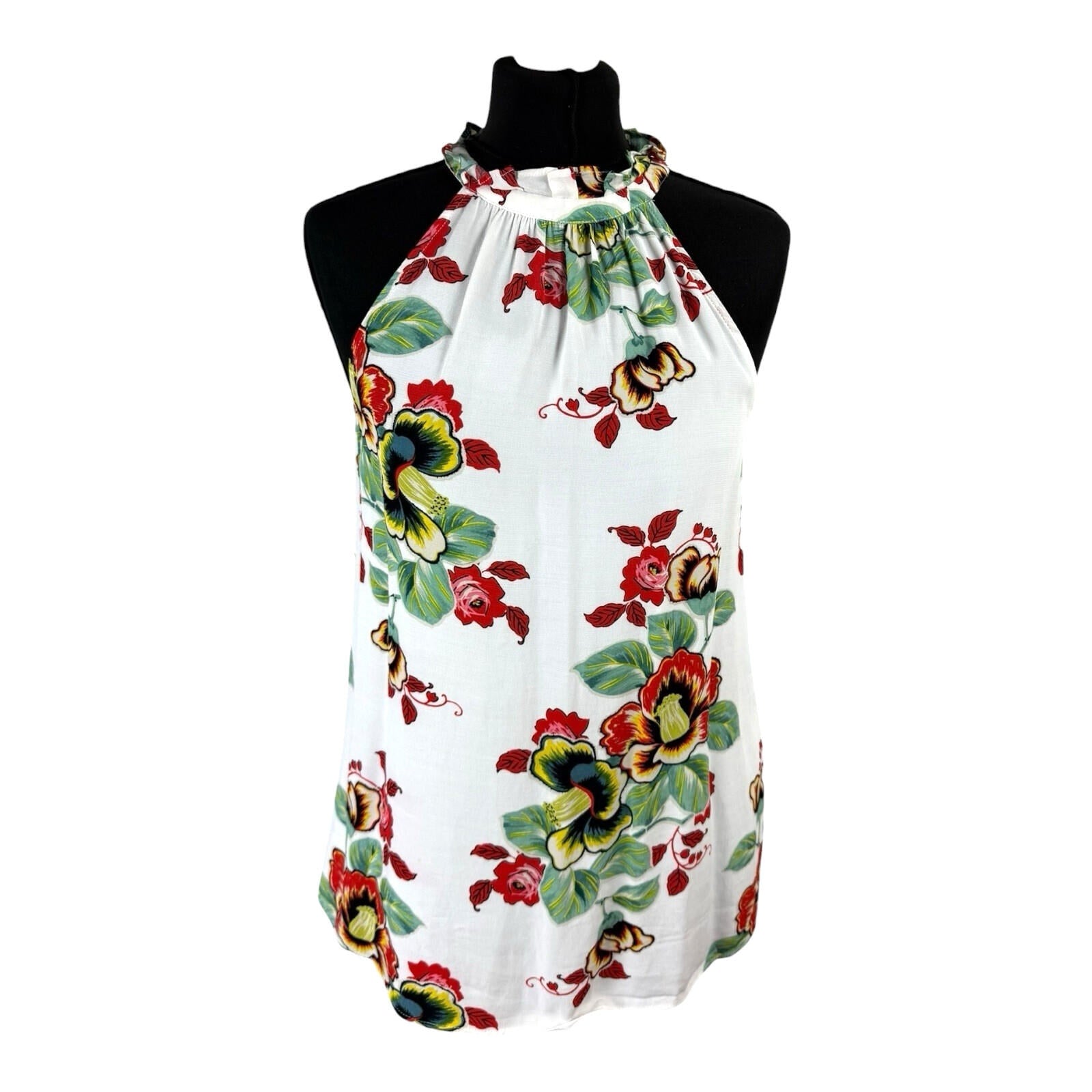 Warehouse Sleeveless Blouse Floral Women’s UK Size 10 White Multicolour