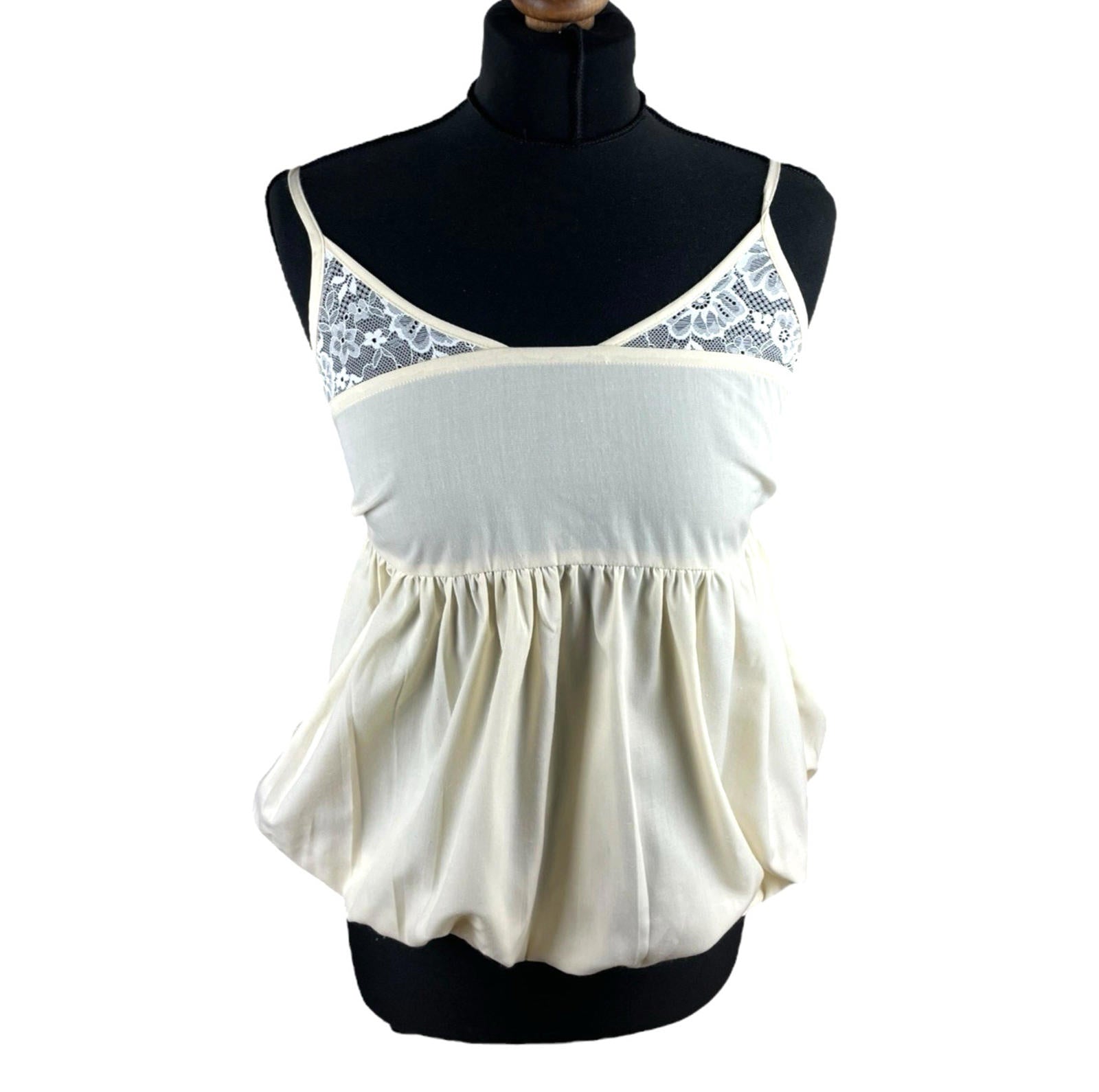 Beige Peplum Tank Top Spaghetti Strap Lace Accent Women’s UK Size 8