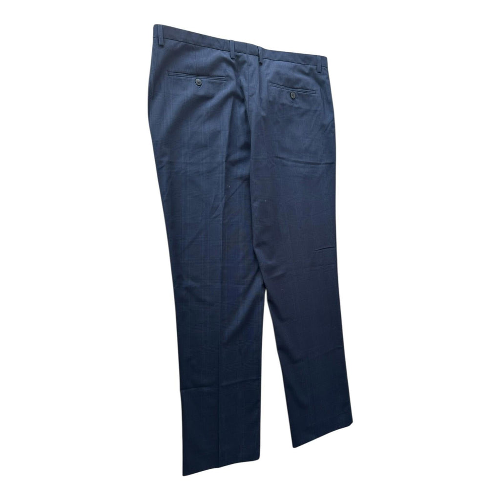 Tailered Fit Trousers Men's UK Size W38 L33 Navy Blue Check Formal Pleated Front