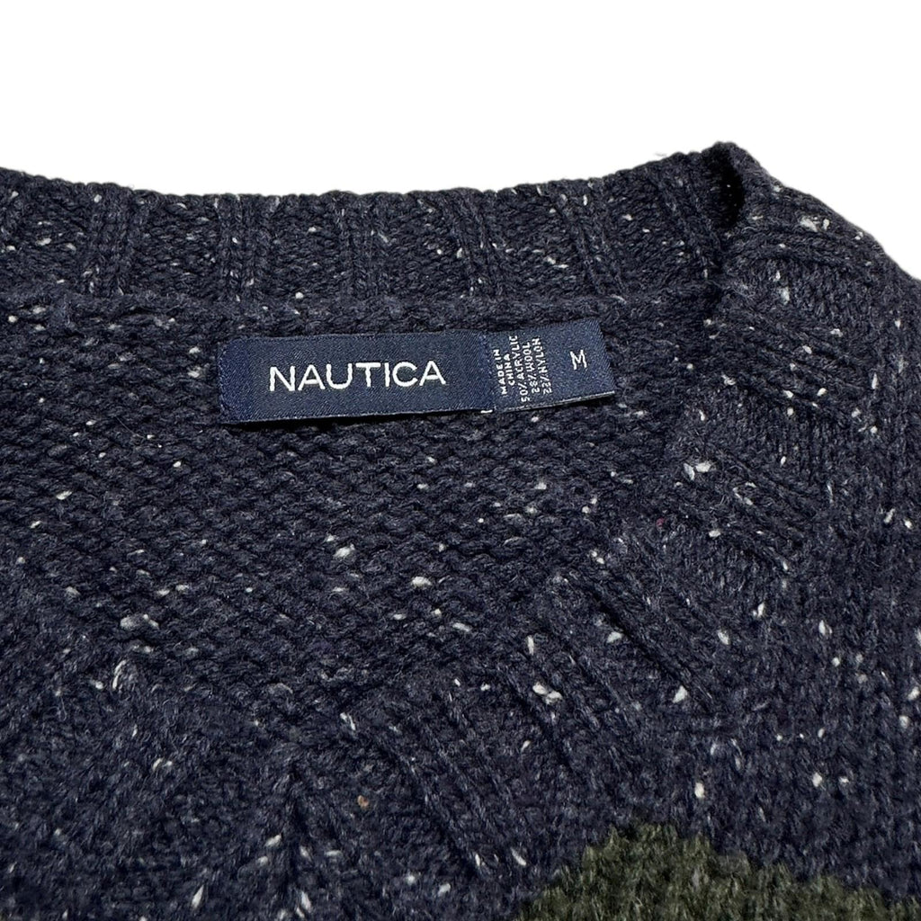 Nautica Knit Jumper Men's UK Size M Blue Long Sleeve Easy Care V-Neck Chunky