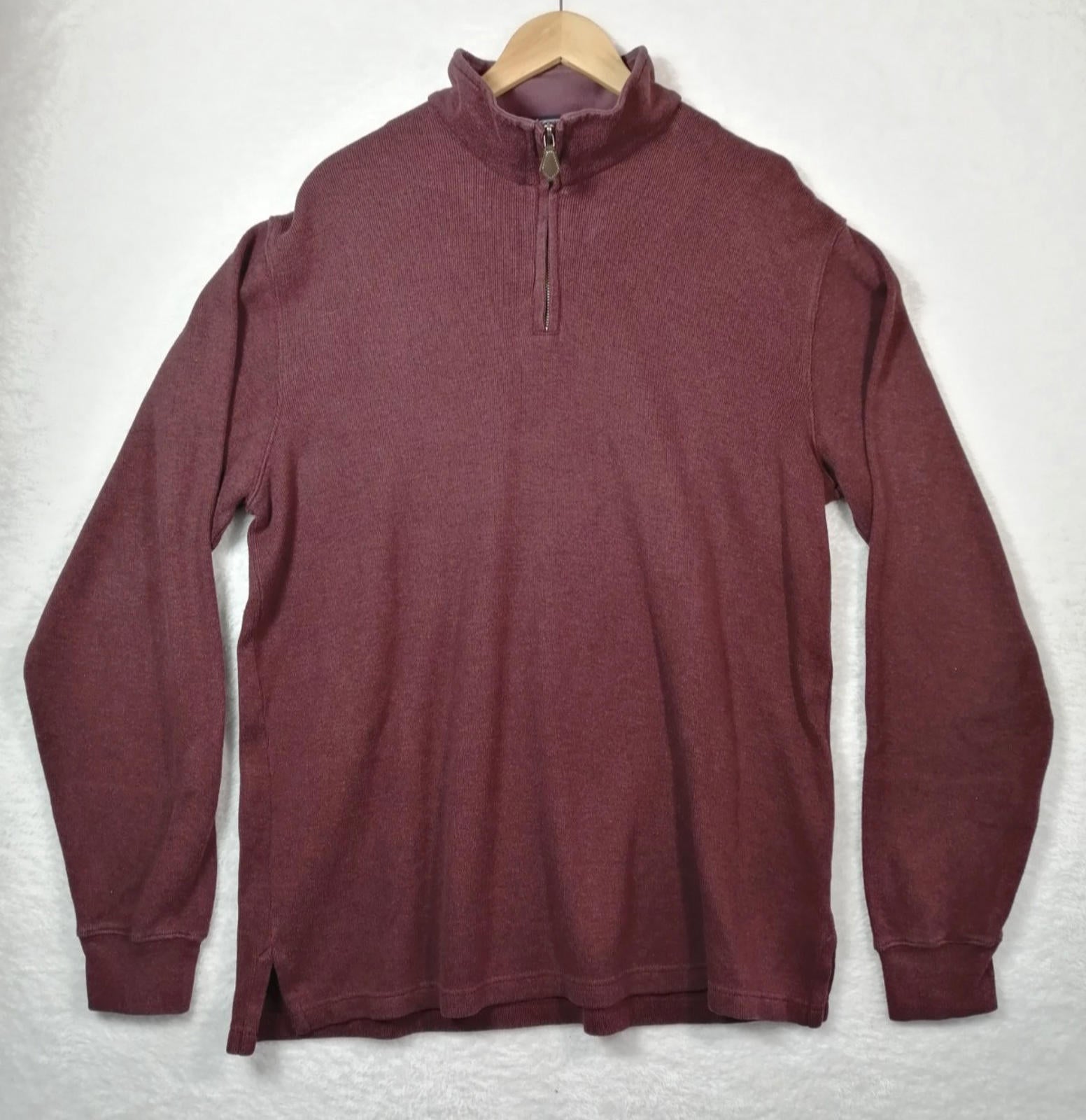 Land's End 1/4 Zip Burgundy Sweatshirt Men's Size XL Jumper 100% Cotton