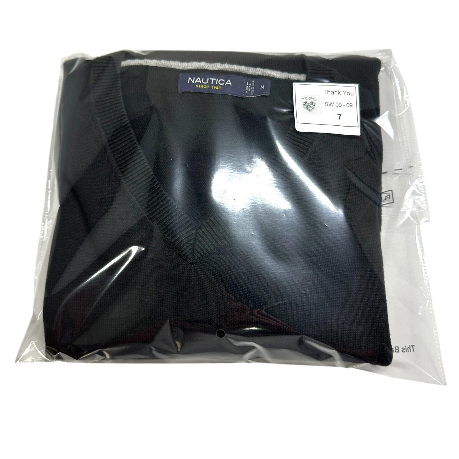 Nautica Knit Jumper Men's UK Size XL Black Long Sleeve 100% Cotton V-Neck