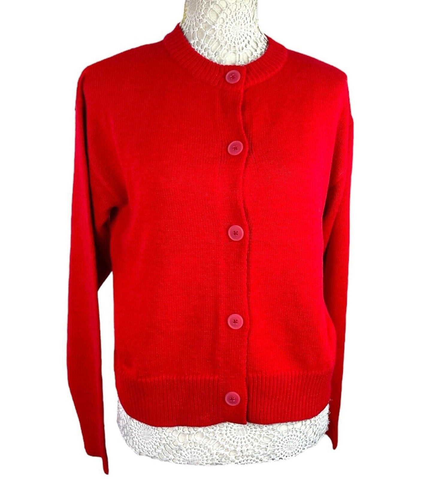 Pretty Little Thing Red Tight Knit Cardigan Button Fastening Women’s UK Size S