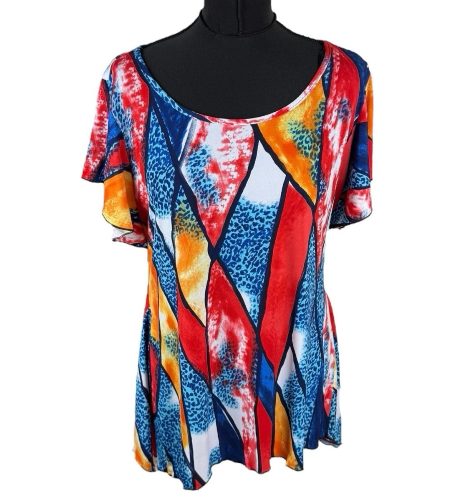 Kate Lilly Multicolour T-shirt Blouse Long Sides Short Sleeve Women’s UK Size 20