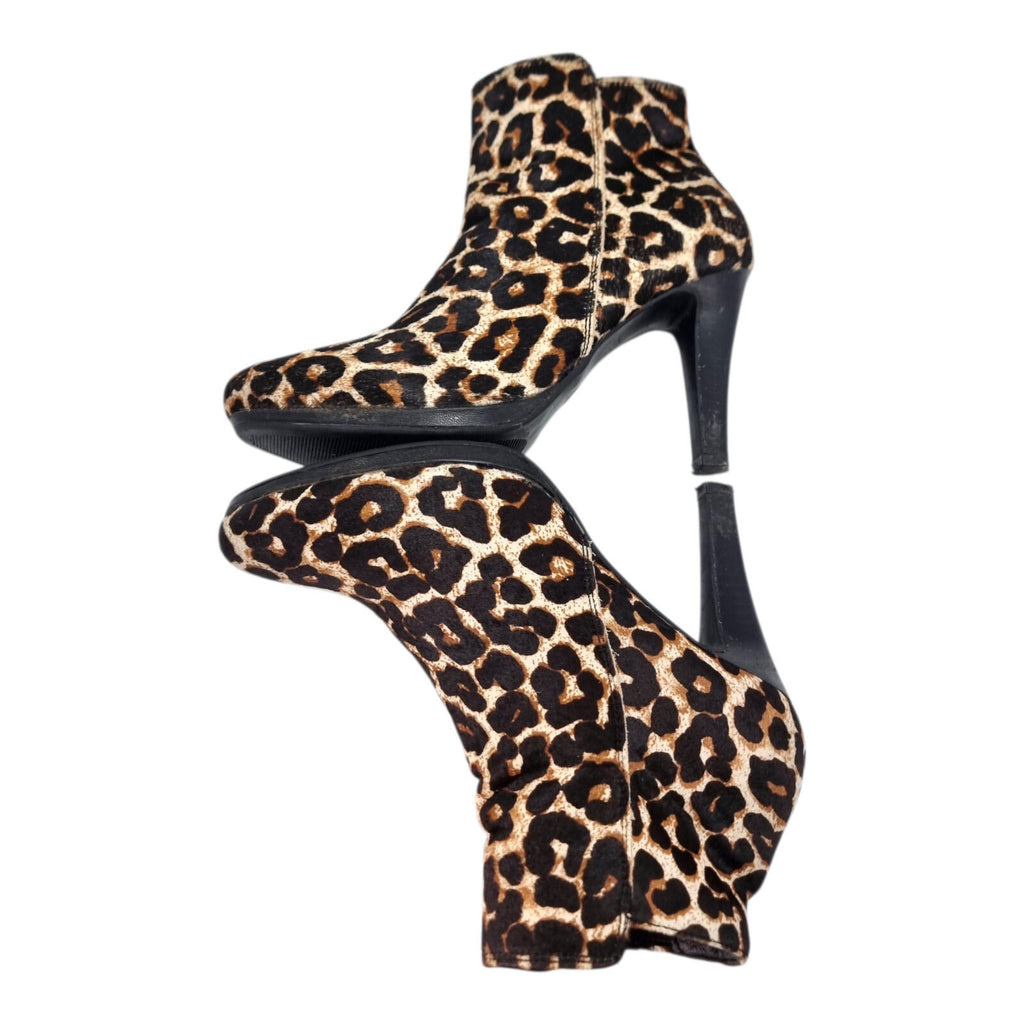 Leopard Print Ankle Boots Women's UK Size 6.5 High Heeled Pony Hair Leather