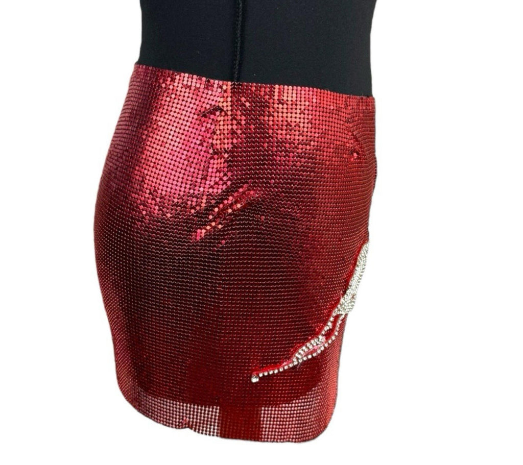 Pretty Little Thing Red Metal Mesh Mini Skirt Open Side Women’s UK Size 8