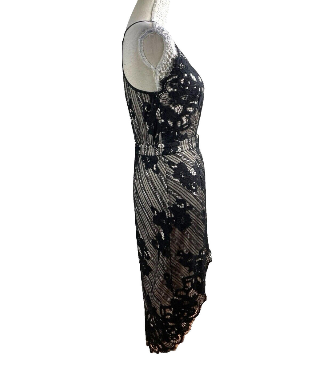 Missguided Midi Dress Lace Black & Nude Women’s UK Size 12