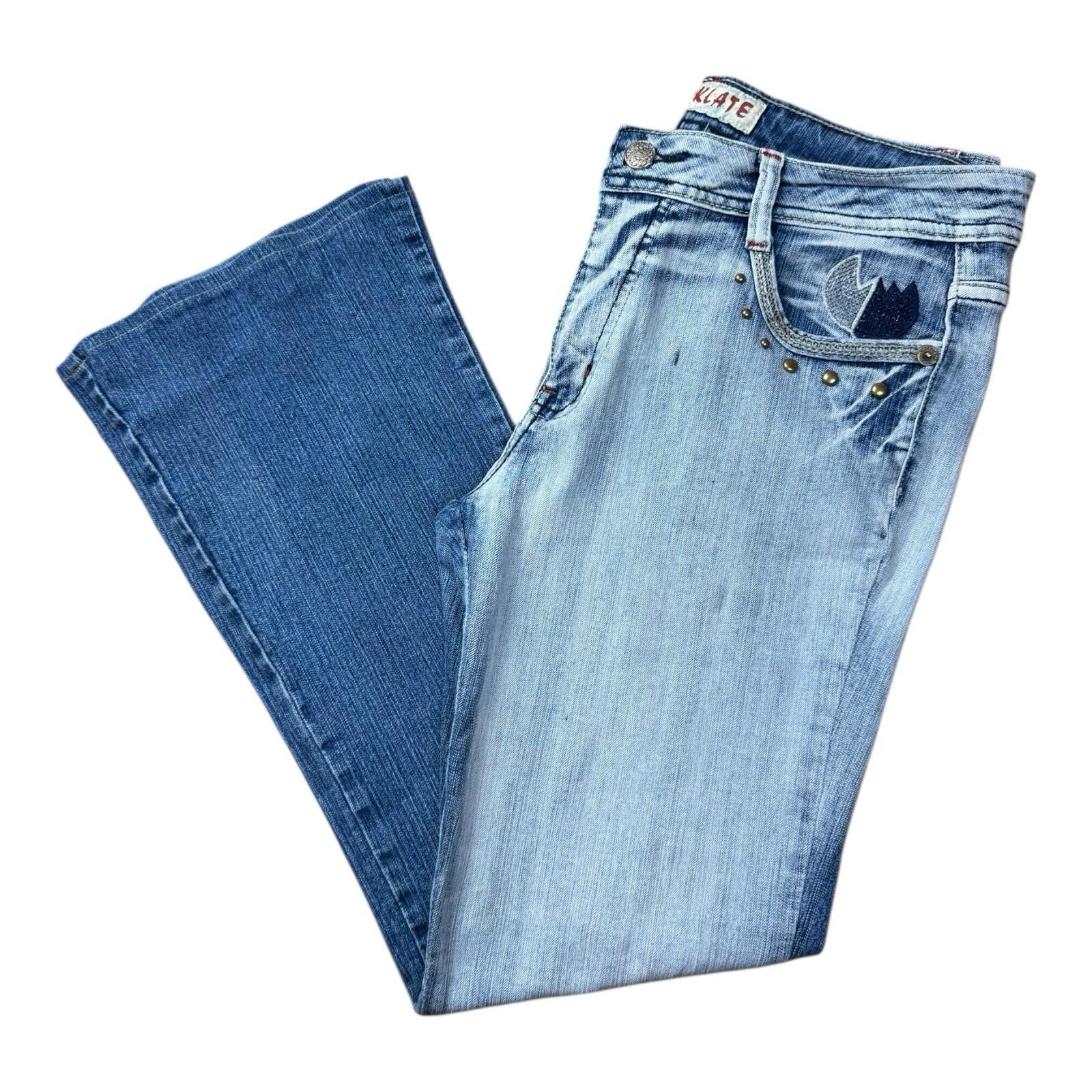 Choklate Faded Jeans Flared Women’s UK Size 18 Studded Vintage Look Blue Denim