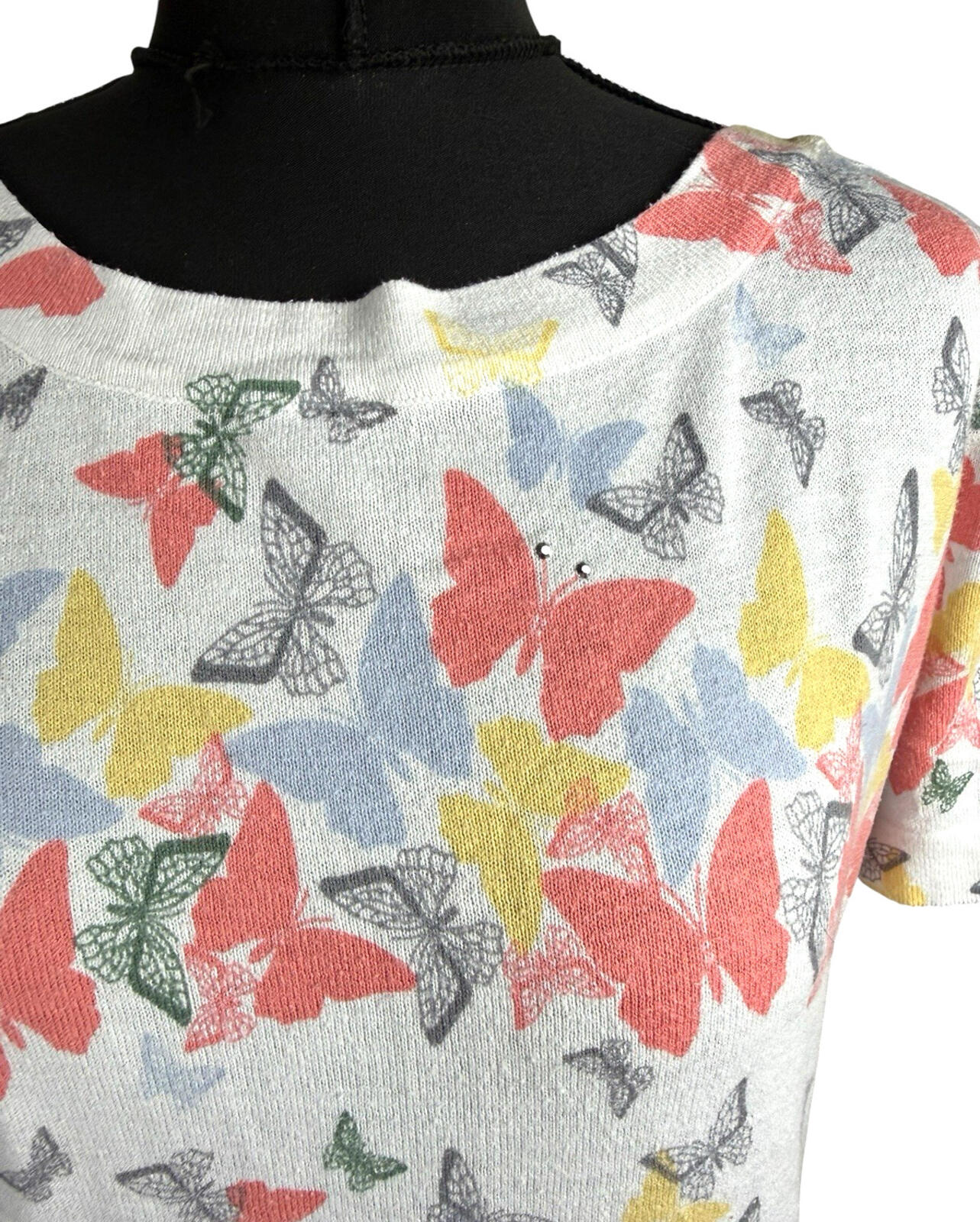 Next Butterfly Print T-Shirt Top Women’s UK Size 12 Multi-Color Studded Accents