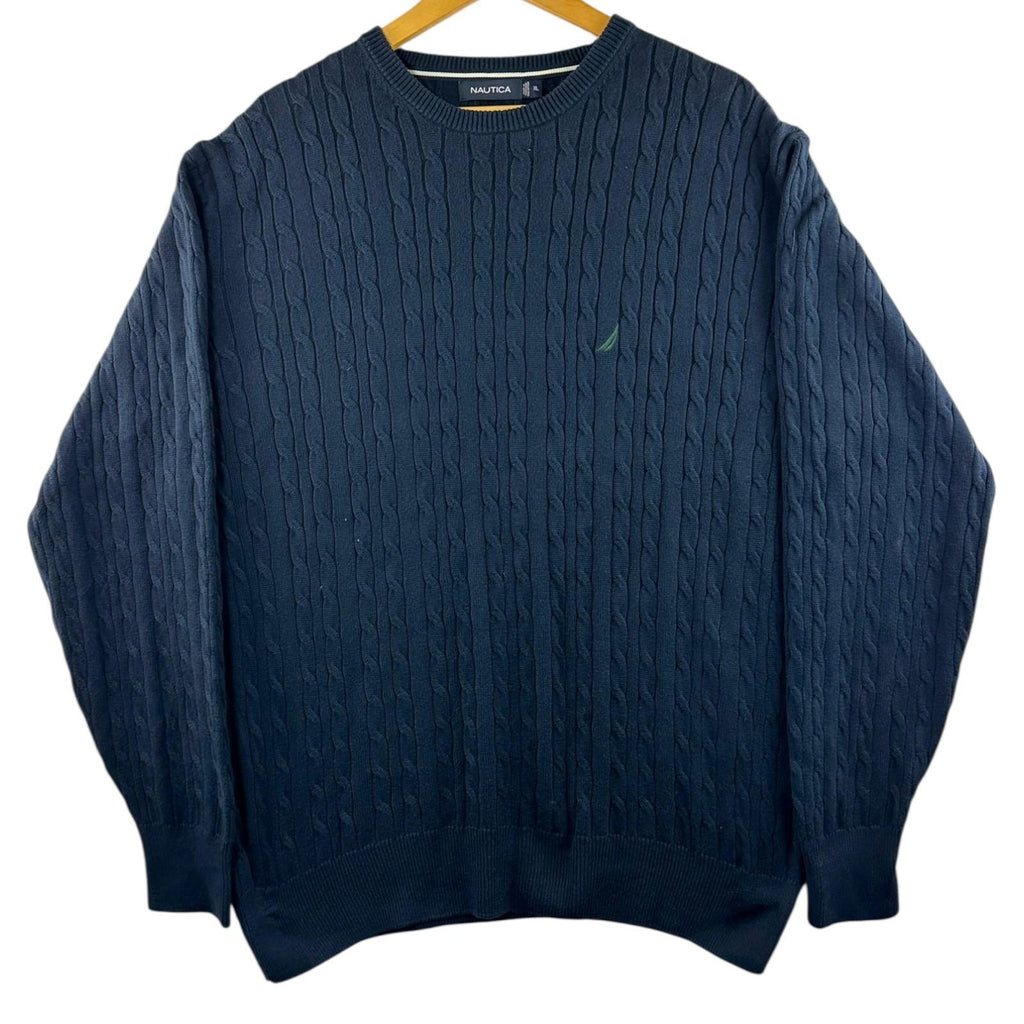 Nautica Knit Jumper Men's UK Size XL Blue 100% Cotton Long Sleeve Crew Neck