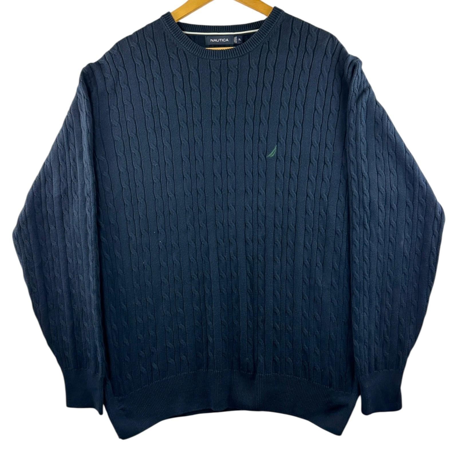 Nautica Knit Jumper Men's UK Size XL Blue 100% Cotton Long Sleeve Crew Neck