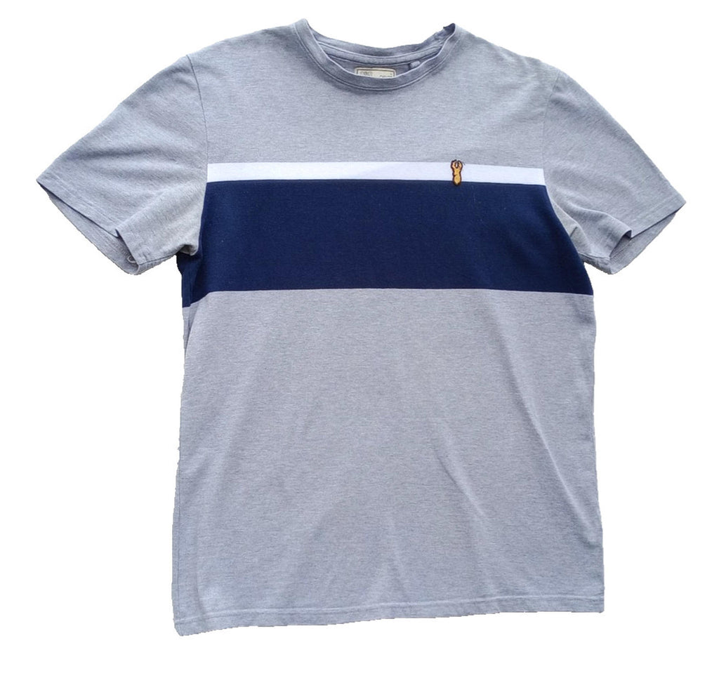 Next T-Shirt Men's UK Size L Grey Crew Neck Jersey Logo Striped Cotton Rich