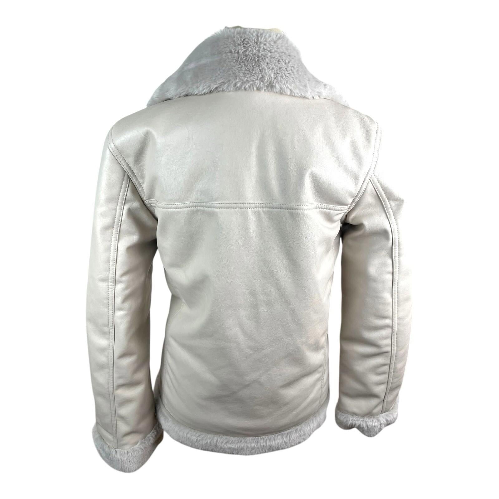 Divided Greige Faux Leather Jacket Fur Trim Collar Women’s UK Size XXS
