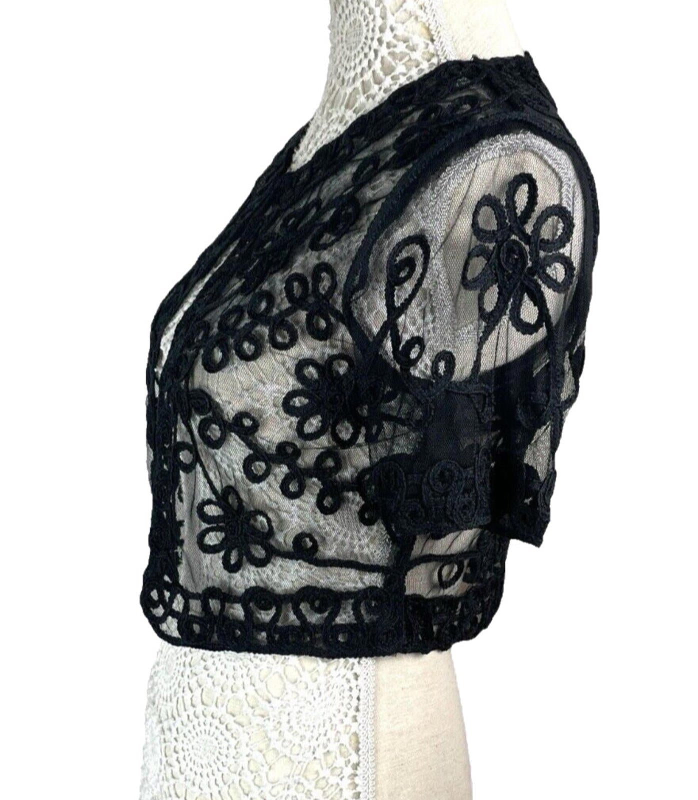 Quiz Sheer Lace Black Cropped Cardigan Floral Mesh Women’s UK Size S