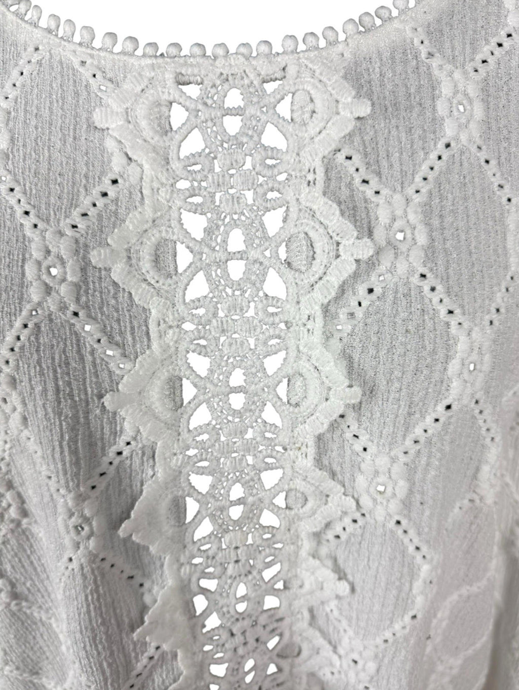 Shein Lace Blouse Women’s UK Size XL White Long Sleeve Crochet Panel Round Neck