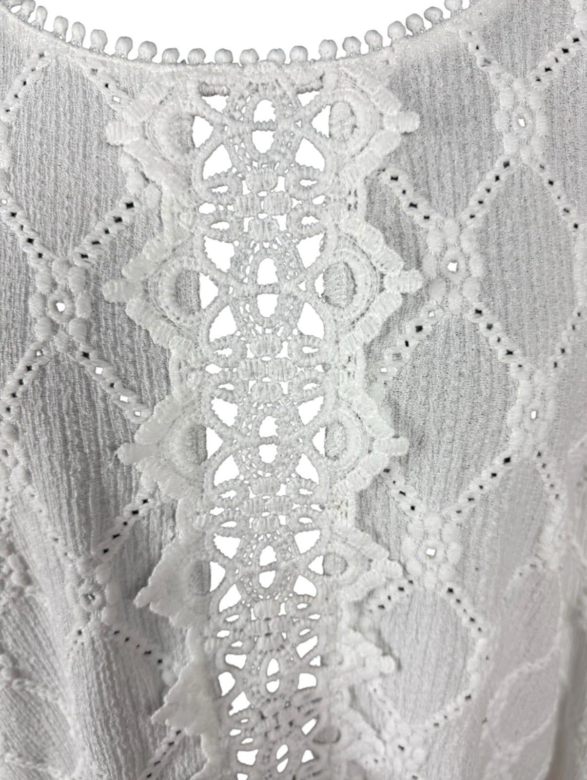 Shein Lace Blouse Women’s UK Size XL White Long Sleeve Crochet Panel Round Neck