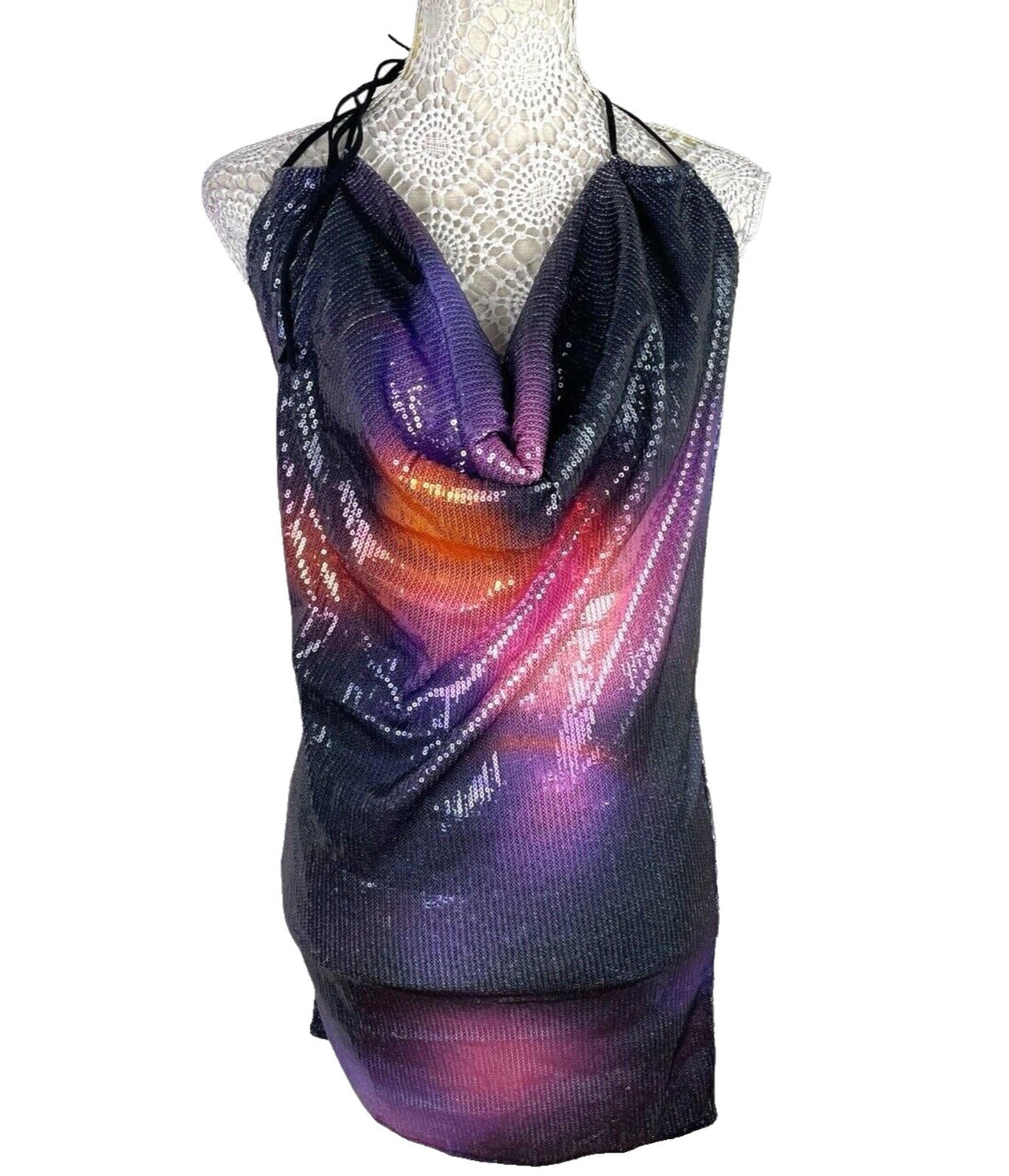 Multicolour Full Sequin Backless Mini Dress Halterneck Women’s UK Size 10