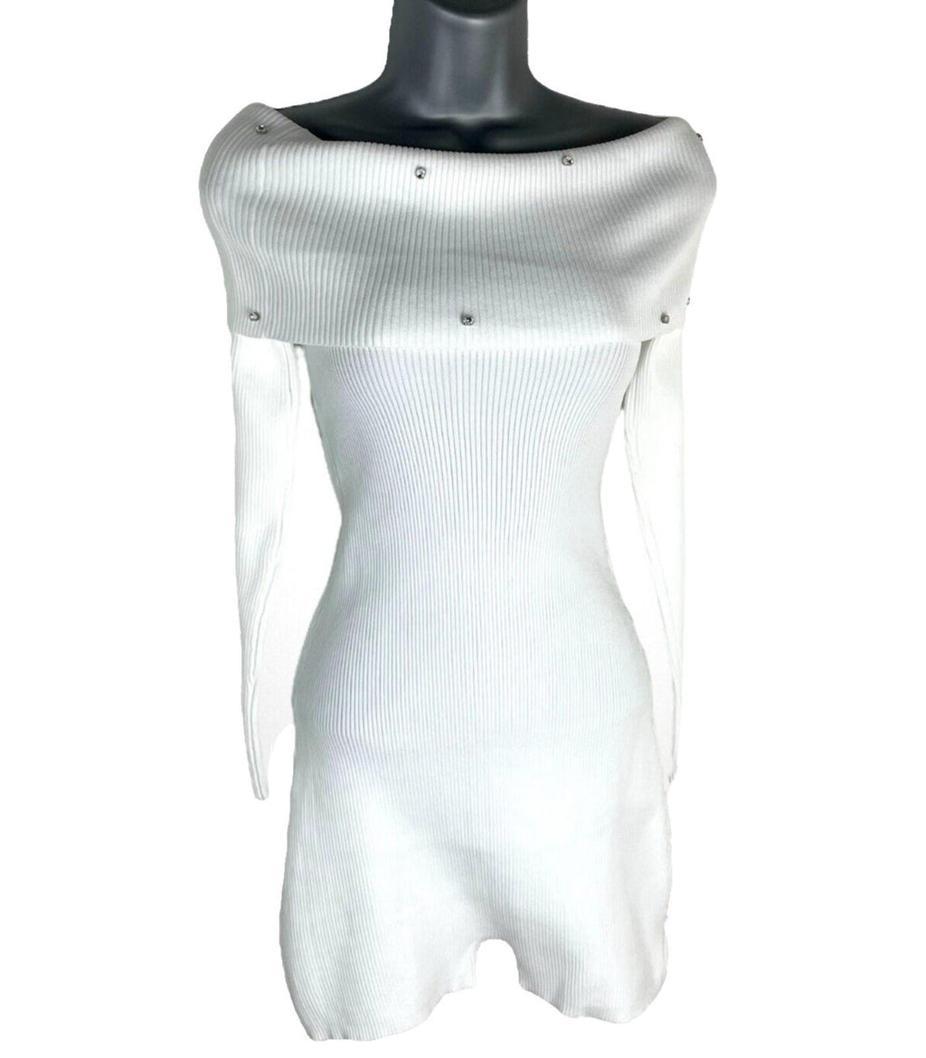 Playsuit White Ribbed Long Sleeve Dimante Studded Women’s UK Size 8