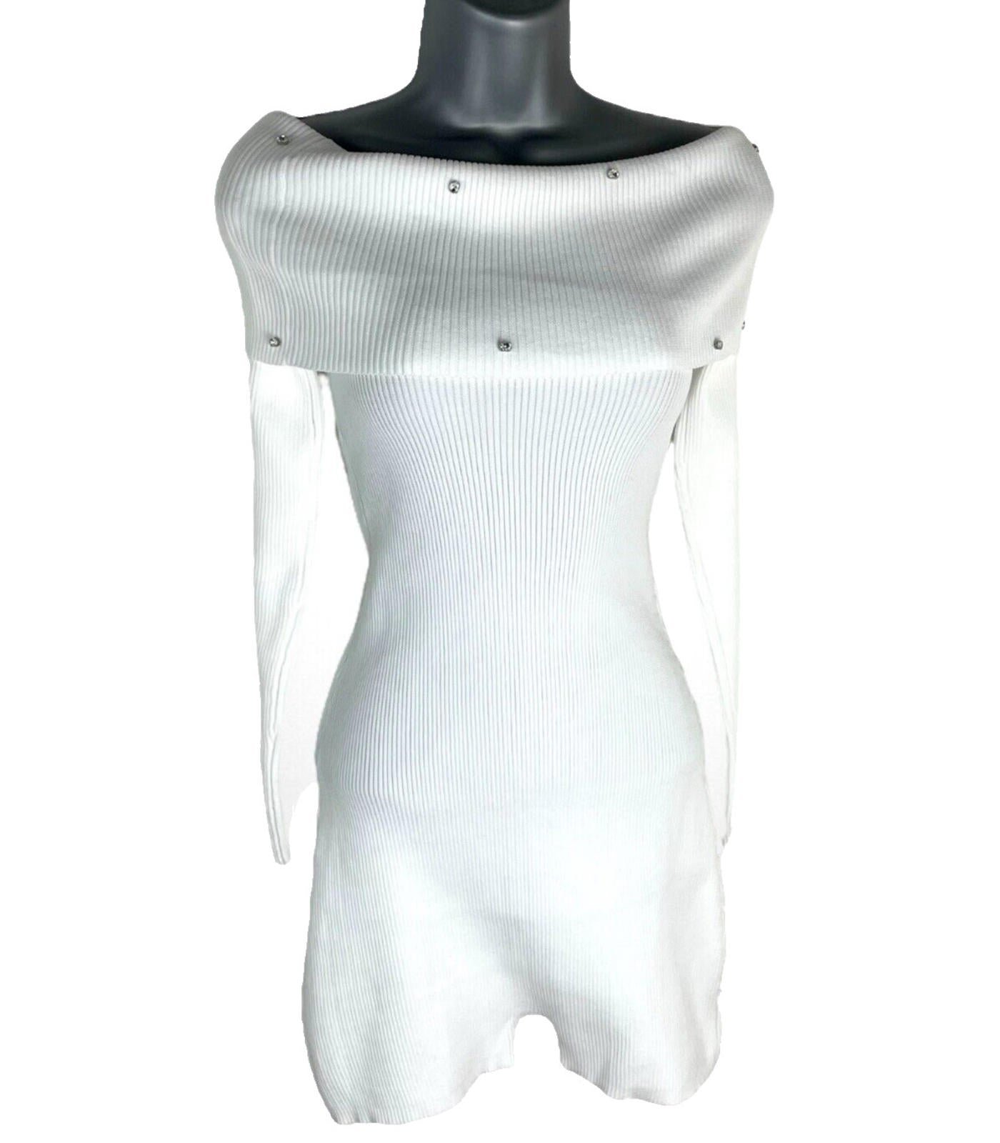 Playsuit White Ribbed Long Sleeve Dimante Studded Women’s UK Size 8