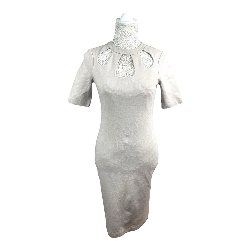 River Island Beige Midi Dress Bodycon High Neck Women’s UK Size 12