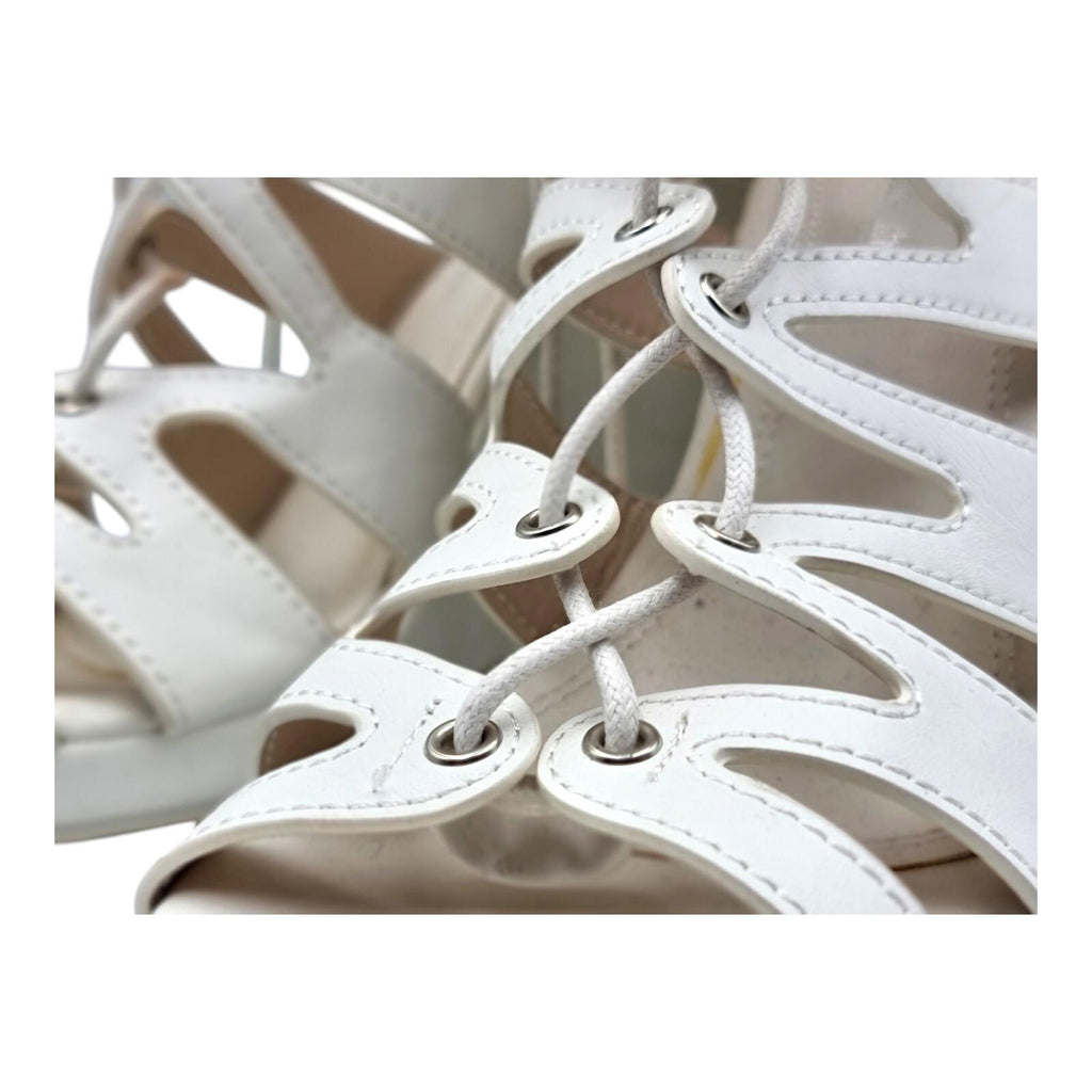 Aspirer Wedge Shoes Women's UK Size 7 Ankle Strap White Lace Up Faux Leather