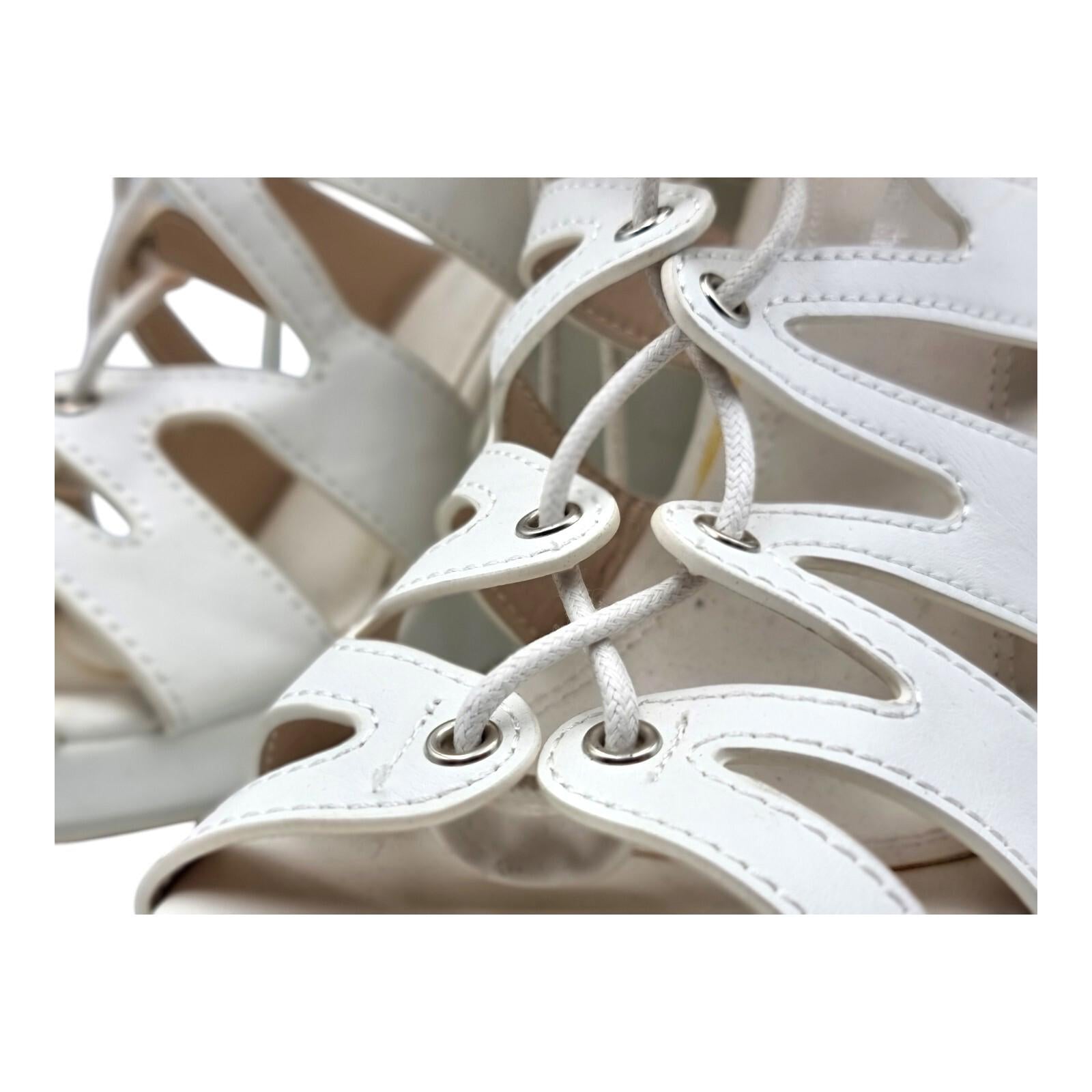 Aspirer Wedge Shoes Women's UK Size 7 Ankle Strap White Lace Up Faux Leather