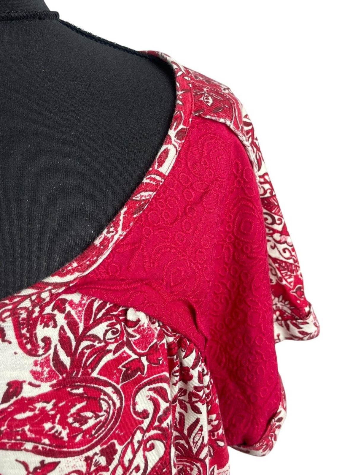 Next T-Shirt Blouse Top Women’s UK Size 16 Paisley Short Sleeve Cotton Red