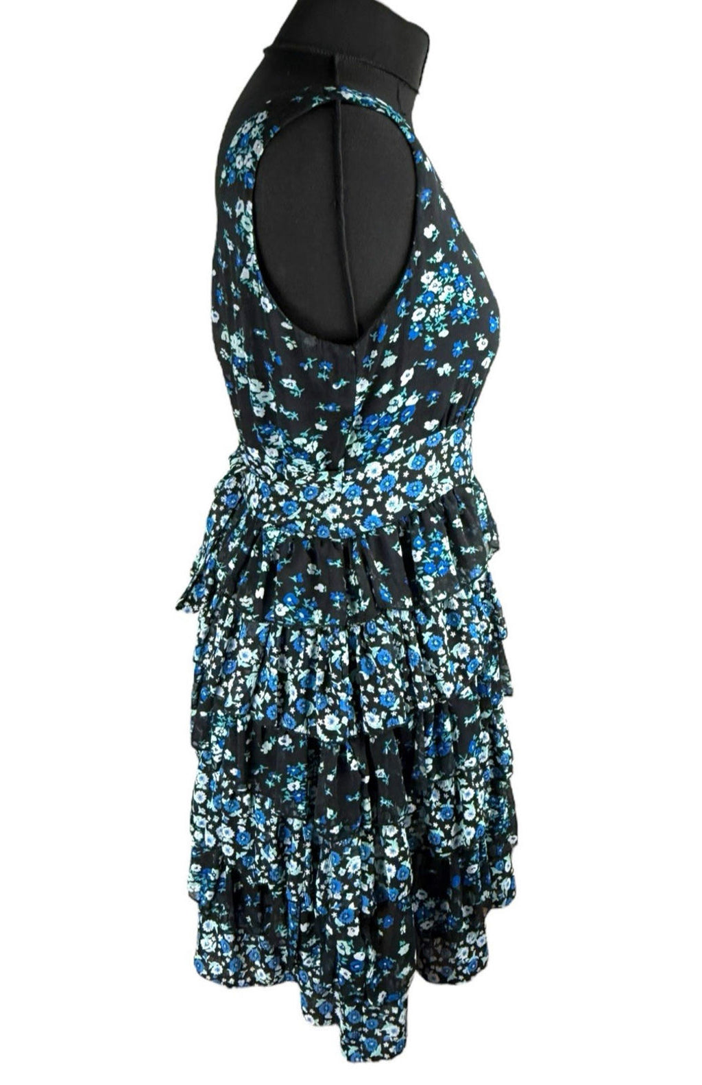 Austin Black Floral Mini Dress Ruffle Layers Tie Back Women’s UK Size 18