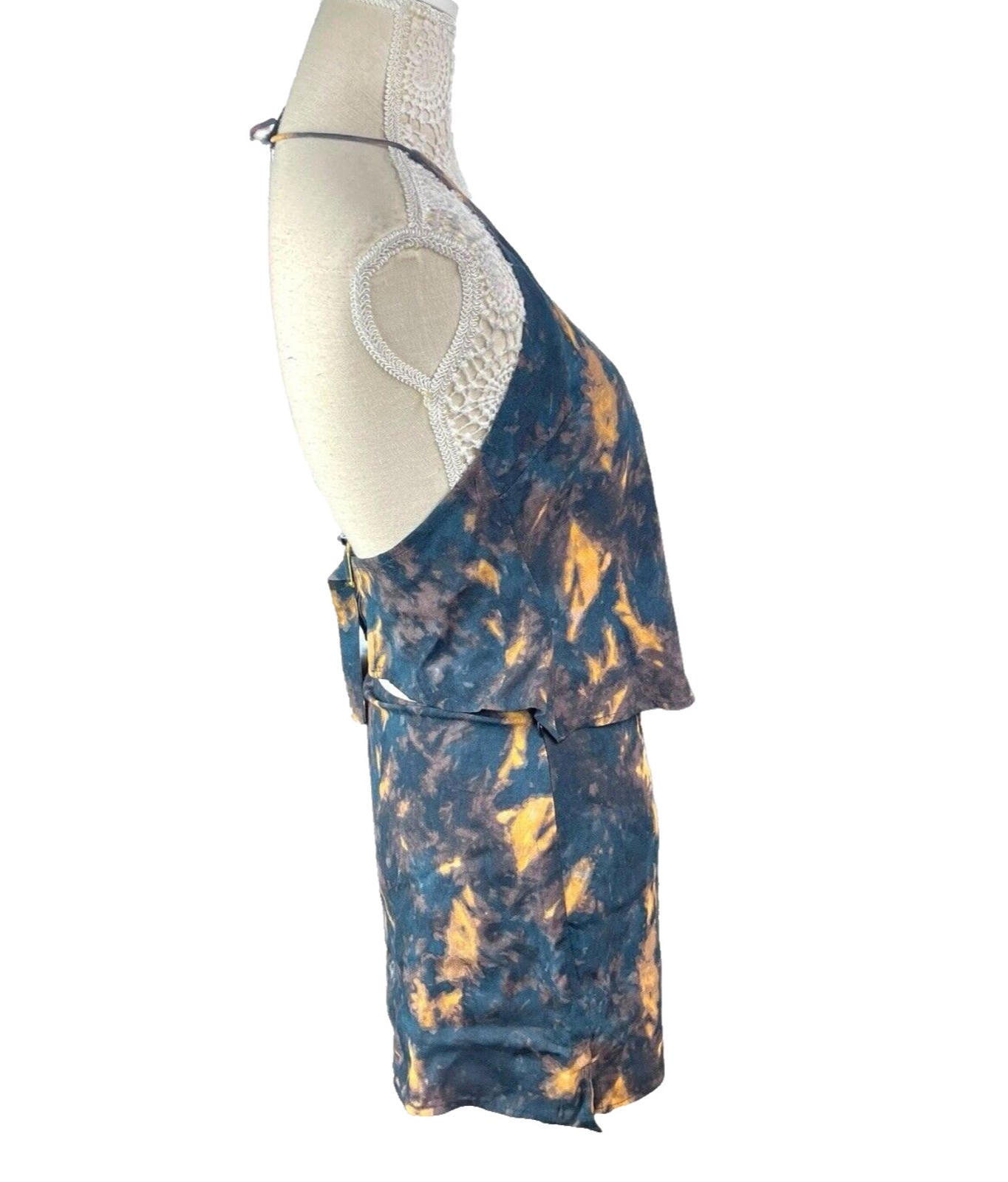 Tie-Dye Mini Skirt & Top Co Ord Set Women's UK Size 8 Rustic Halterneck Blue
